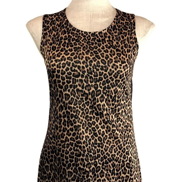 Vintage 90s JOULE Leopard Print Sleeveless Midi Dress Small Animal Print Brown - Picture 2 of 9